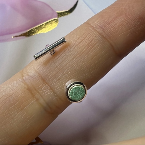 Silver/Leather Mint Dot Adjustable Ring - Picture 7 of 7